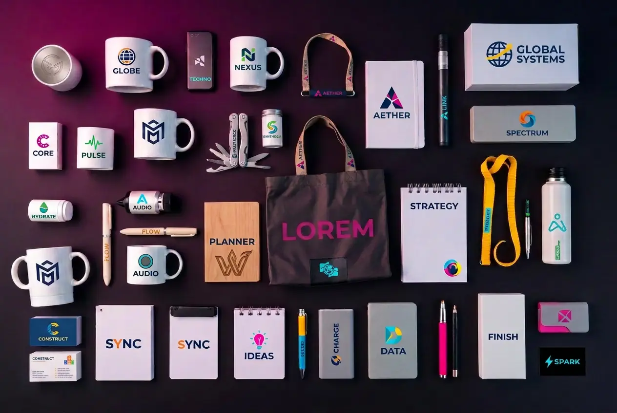 Selección de productos promocionales listos para personalizar